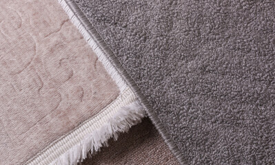 Beautiful soft shaggy carpets rugs close up.