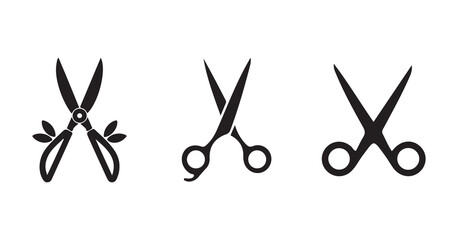 Minimalist black icon of a scissor set, scissors for haircuts vector icon, vector illustration EPS 10.