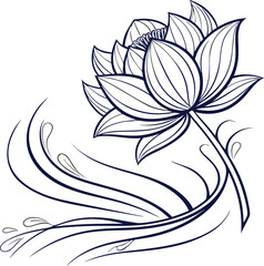Abstract Lotus Sketch Line Art Vector Illustration Spiritual Icon, Abstract Lotus Sketch Vector, Line Art Lotus Illustration, Spiritual Lotus Icon