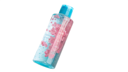 Pink and Blue Shampoo Bottle with Cherry Blossoms isolated on white and transparent background
