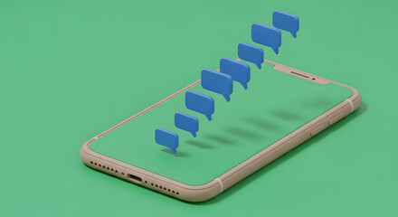 Smartphone with chat bubbles in ascending order on a green background