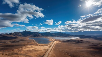Fototapeta premium desert solar farm mountain view