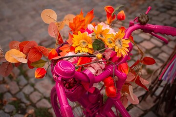 Rustic Pink Bike with Sunflowers