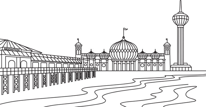 Brighton Skyline Vector Illustration Outlines Cityscape England Architecture Landmark