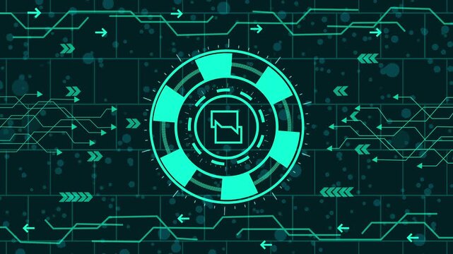 avoiding spam message,Futuristic hud interface concept with glowing chat icon in the center, surrounded by digital circuit board elements.