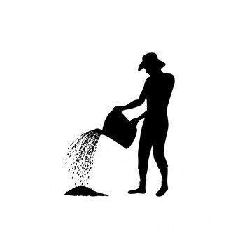 black silhouette gardener pouring soil clip art preview