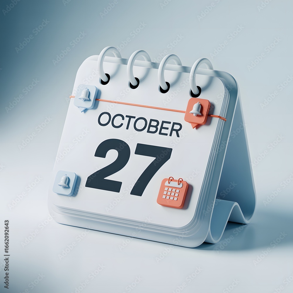 Poster october 27th calendar page reminder of a special date or event in a minimalist and clean design