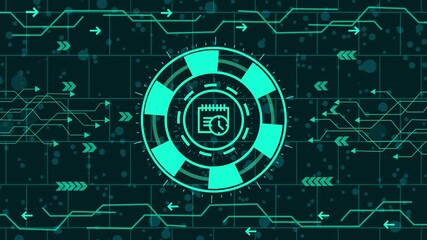 Animated hud interface element with calendar icon on a dark background futuristic user interface concept abstract high tech background science fiction idea - Powered by Adobe