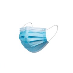 Blue pleated face covering white ear loops blue face mask