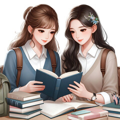 two students is studting book each other vector