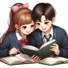 two students is studting book each other vector