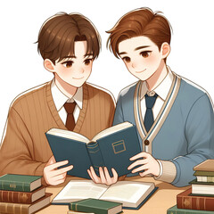 two students is studting book each other vector
