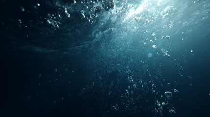 Fototapeta premium Deep Blue Sea Background with Small Air Bubbles Underwater