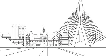Fototapeta premium Valencia Spain Skyline Vector Illustration Detailed Cityscape Outline with Landmarks and Bridge