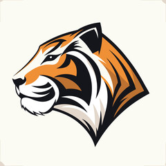 Striped tiger head vector illustration for wildlife and safari design featuring a cartoon feline predator symbol