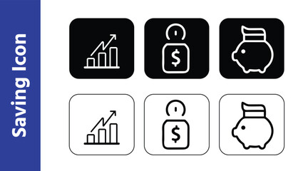 Savings Icon Flat Vector of Piggy Bank with Coin