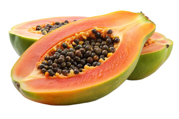 Freshly cut ripe papaya with black seeds