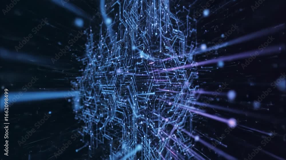 Poster futuristic digital network background - abstract vertical video showcasing a dynamic, glowing networ