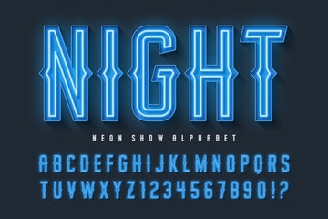 Retro circus alphabet design, cabaret, fairy neon lamps letters and numbers. © Aleksandr