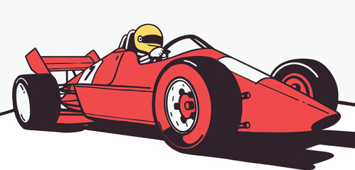 Stylized red formula 1 race car with driver