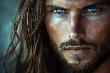 Obraz premium Man with long flowing hair intense portrait