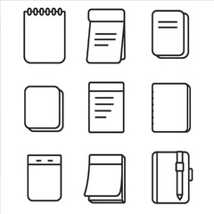 Pocket Notepad Icons. Outline style icon of Pocket Notepads: flip-top memo, matchbook pad, tiny field notes, credit-card notebook,