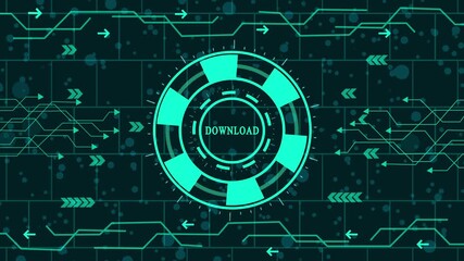Futuristic technology interface with download icon and digital network background for modern communication and data transfer, abstract design element for cyber space and innovation	 - Powered by Adobe
