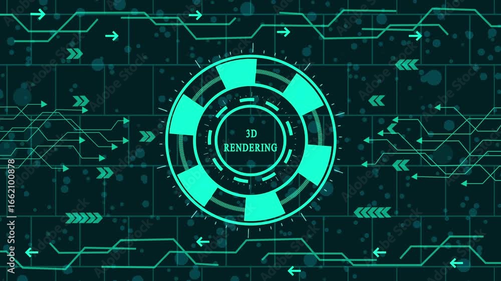 Poster futuristic 3d rendering animation, digital 3d model display, neon 3d visualization motion, holograph