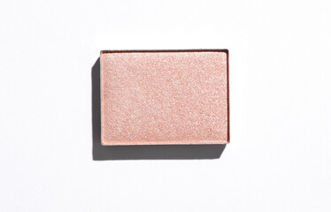 Eyeshadow for makeup. Cosmetic product sample on white background. Creative layout. Beauty make concept. Top view