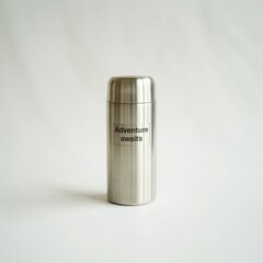Brushed stainless steel thermos with text brushed metal