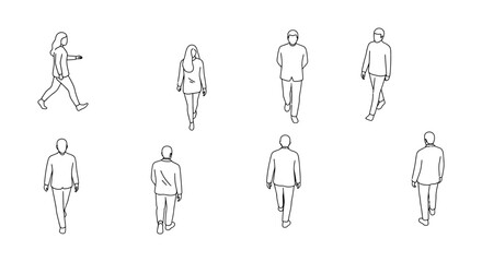 walking people line art illustration of people walking in different directions great for architectural designs simple design clean design minimalist people icon