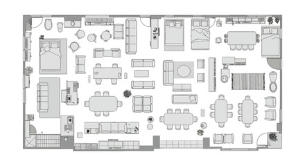 apartment floor plan illustrating interior design layout showcasing furniture arrangement in a residential building perfect for architectural presentations