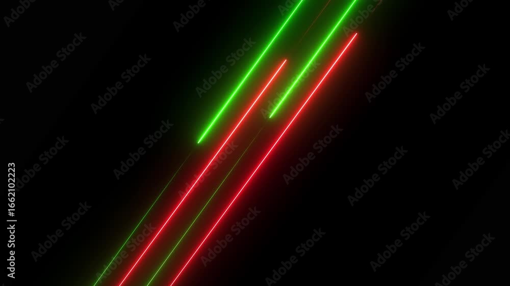 Poster neon line animation  ,Glowing Red and green Color Seamless animation on black background .  technology motion background with glowing laser beams. Seamless loop .