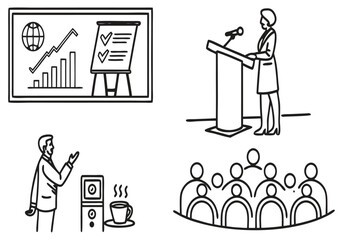 Business meeting presentation with speaker and audience