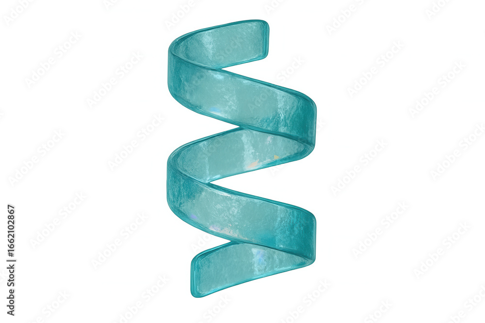 Poster turquoise glass ribbon rotating on transparent background, creating a mesmerizing visual effect