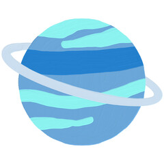 Blue Uranus with Rings, Abstract Space Illustration