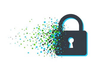 Digital Security Padlock Dissolving Pixels Abstract Concept