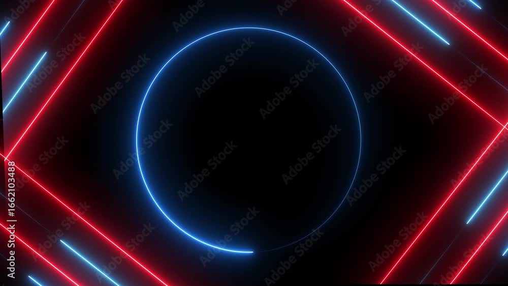 Poster five vertical red neon lines glow in a dark room, casting reflections on the floor color seamless an
