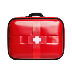 Obraz premium Red First Aid Kit, Vibrant red first aid kit displaying a white cross, isolated on transparent background