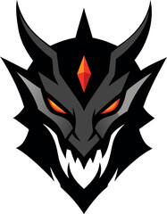 Fierce Black Dragon Head Logo Powerful Vector Illustration