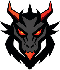 Fierce Dragon Head Logo with Glowing Eyes and Fire Breathing in Minimalist Vector Style