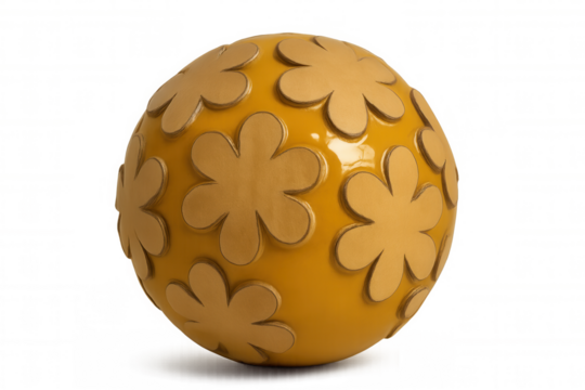 Glossy yellow sphere decorated with golden flowers on a transparent background, perfect for creative projects - Powered by Adobe