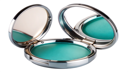 Teal Eyeshadow Compact Mirror isolated on white and transparent background