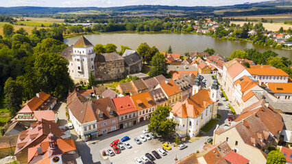 The historic center of the town of Rozmital pod Tremsinem in the Czech Republic.