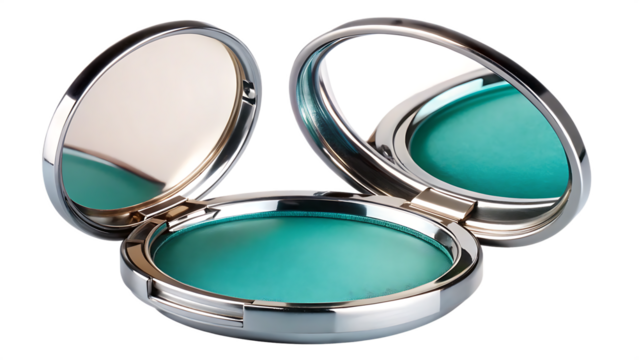 Teal Eyeshadow Compact Mirror isolated on white and transparent background