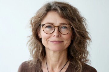 Obraz premium Smiling senior woman with eyeglasses on white