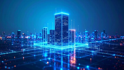 Fototapeta premium Futuristic city skyline with glowing connections