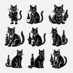 Cute Cat Drinking Beer Bottle Vector, Funny cute cat drinking beer bottle vector design, perfect for t-shirt prints, stickers, posters, and digital artwork