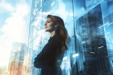 Confident businesswoman outside modern skyscraper