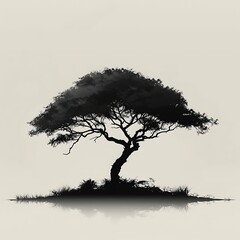 Mahogany tree landscape ink sketch high resolution picture